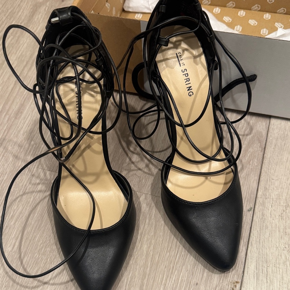 Call It Spring Black Lace-Up Heels